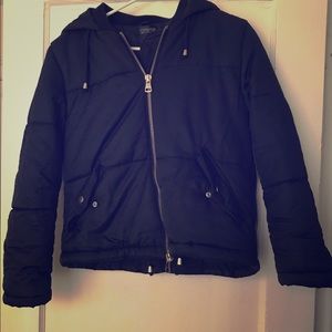 Topshop Puffer Coat In Navy